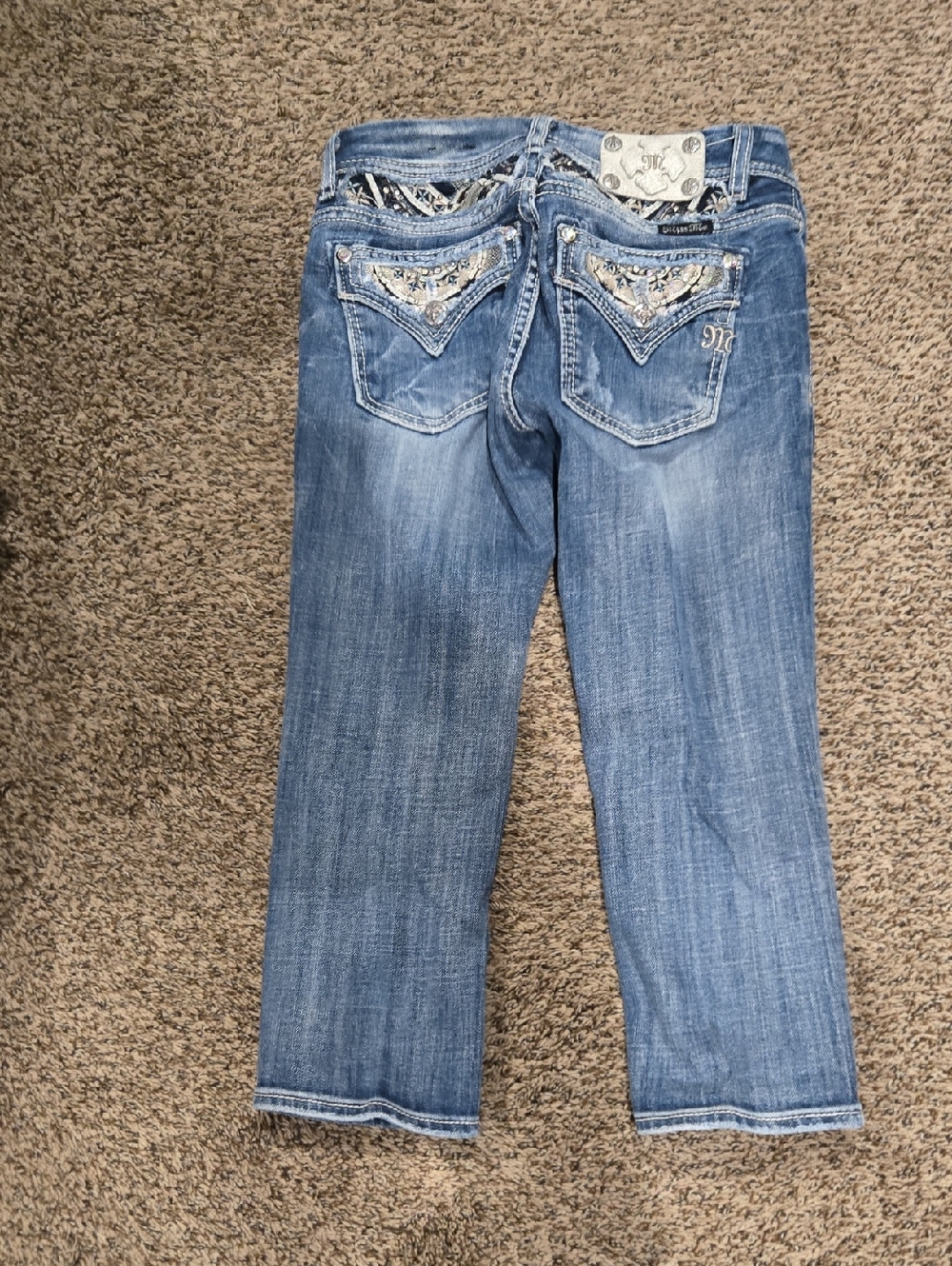 Miss Me Blue Straight Leg Jeans with Embellished Back Pockets